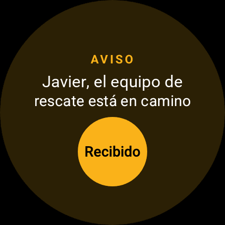 Aviso del supervisor mostrado a pantalla completa en el reloj, con el botón de acuse de recibo